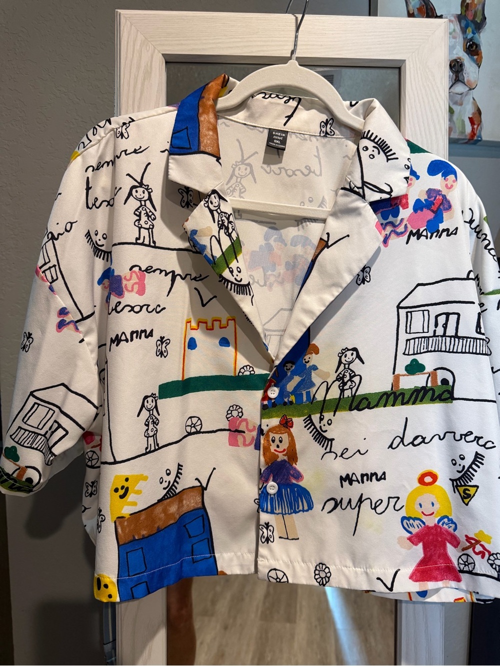 Adorable Animated Cartoon Kids Drawings Blouse EUC Sz M 💙
